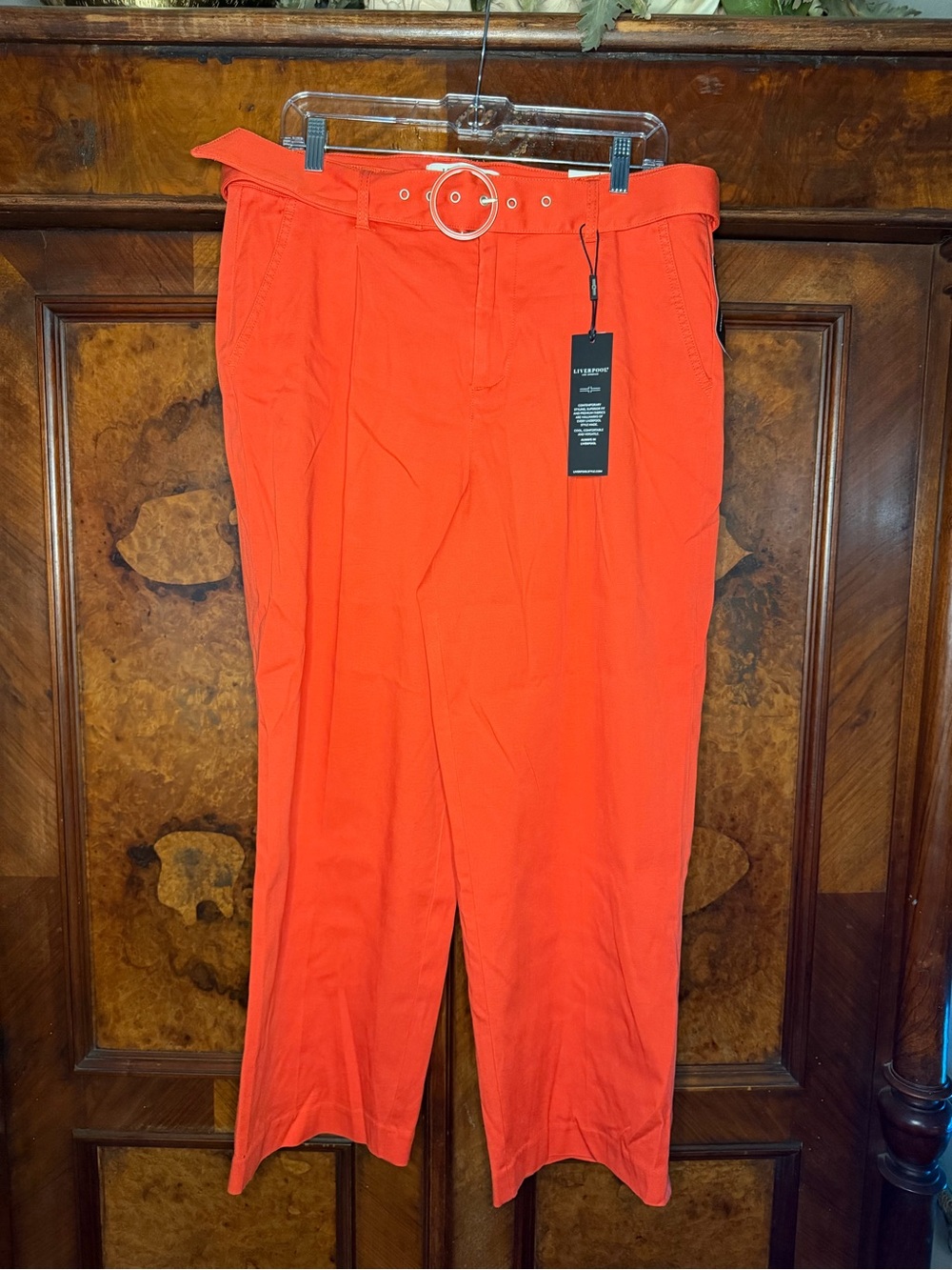 NWT Liverpool Belted Straight Trouser Coral Blaze Size 12 / 31